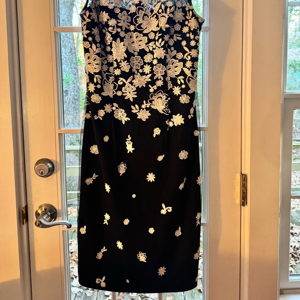 White House Black Market Black Dress with White Floral Pattern
